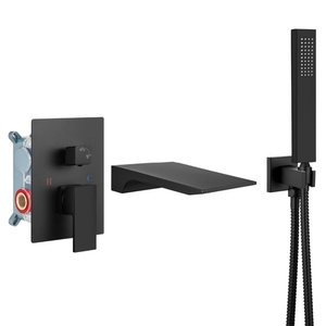 <span class=keywords><strong>Robinet</strong></span> de baignoire noir mat avec bec cascade et douchette à main, monocommande - Product Image 1