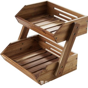 Estante de madera de doble capa para frutas y verduras, apilable, color marrón, organizador de almacenamiento de sobremesa para cocina - Product Image 1