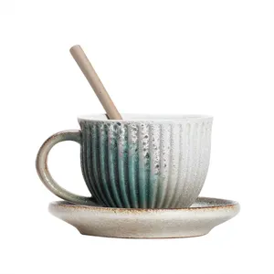旧货窑炉咖啡杯和茶碟套装厚实创意拿铁下午茶定制杯子杯子咖啡手工陶器