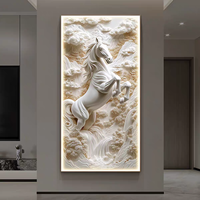 Cuadro de Porcelana con Cristales y Caballos, Estilo Moderno y Lujoso, para Sala de Estar o Porche, con Luz LED de Control Remoto, Decoración de Pared