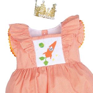 Vestido de bebé de algodón 100% con smock a mano, manga corta, a cuadros naranja, para Pascua, OEM ODM, ropa para niñas al por mayor - BB181 - Product Image 1