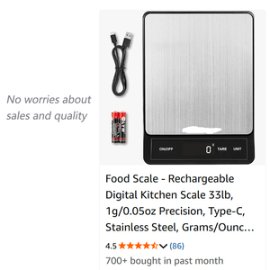 <span class=keywords><strong>Balance</strong></span> de cuisine numérique J&R rechargeable 15 kg 33 lb <span class=keywords><strong>pour</strong></span> la pâtisserie et la préparation des repas - Product Image 2