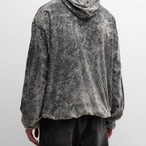 เสื้อฮู้ดดี้ผ้าฝ้ายสไตล์สตรีทแวร์แบบทำสีซีดสองชั้น ยูนิเซ็กส์ - Product Image 3