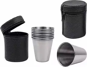 Custom Capacity Stainless Steel Shot Cups with leather Carry Cases Custom metal Shot Glass