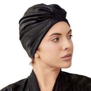 Wholesale RTS Fast Delivery Unisex Adjustable Solid Silky Satin Hair <b>Bonnet</b> Turban for Daily Use Sleep Cancer Care-Customize OEM - Product Image 4
