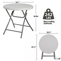 Table pliante ronde en plastique moderne de 32 pouces Mobilier d'extérieur léger pour salle à manger, hôtel et salon Design pliable