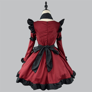 Claret Gothic Lolita Maid Dress With Ruffles And Apron For Anime Cosplay Costume Performance - Product Image 4