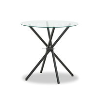 Petite table de salle à manger en verre trempé rond transparent avec pieds noirs, prix bas, en vente