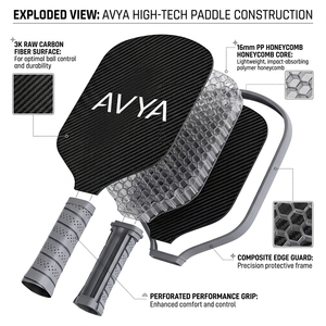Pala de Pickleball Profesional AVYA, Aprobada por la USAPA, de Fibra de Carbono T700 T800, Núcleo de 16 mm, Termoformada, Diseño Unibody, Rectangular, para Todas las Canchas - Product Image 3