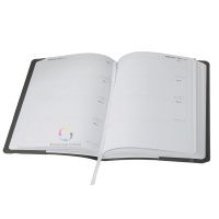 Carnet de notes personnalisé OEM en cuir PU souple et durable avec couverture imprimée, journal hebdomadaire et mensuel, avec bande élastique pour le bureau