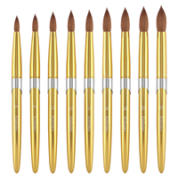 Ensemble de pinceaux à ongles en poils de Kolinsky personnalisables, 9 tailles, manche en métal doré brillant, pour projets de salons de manucure professionnels