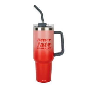 Vaso de acero inoxidable de 30 oz con pajita y asa: Mejor tarde que nunca. - Product Image 1