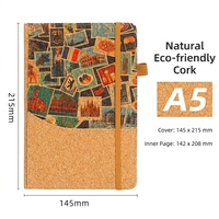 Carnet A5 Écologique avec Motif Timbre de Voyage, Couverture en Liège Naturel/Residus de Thé/Café, Bande Élastique, Journal
