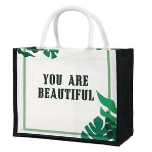 Factory Price Eco-friendly Recyclable Simple White <strong>Jute</strong> <strong>Tote</strong> <strong>Bag</strong> with Outside Pocket - Product Image 6