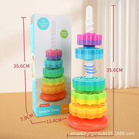 Juguete de torre giratoria arcoíris para bebés, con música, apilable, para educación temprana, desarrollo de la inteligencia y rompecabezas.