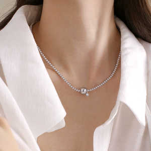 Collar Elegante WENCHI para Mujer con Colgante de Plata de Ley S925 con una Perla Blanca y Diamantes Brillantes - Product Image 1