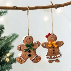 Resin Gingerbread Man Charm Semi-Handmade Christmas <b>Tree</b> <b>Ornament</b> With Hanging Rope No Printed Graphics Holiday Decor - Product Image 2