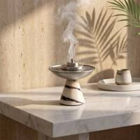 STONEKOCC Brûleur d'encens en marbre Calacatta Violet 100% luxe avec logo personnalisé, couvercle métallique, diffuseur d'aromathérapie écologique pour la maison (collection automne)