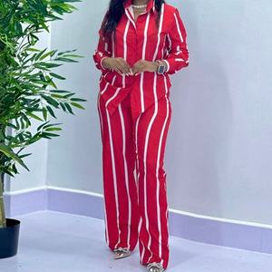 Женский комплект из двух предметов: полосатая рубашка с длинным рукавом и брюки, повседневный стиль - Product Image 1