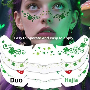 Personalizzabile St. Patrick's Day <span class=keywords><strong>quadrifoglio</strong></span> viso con <span class=keywords><strong>quadrifoglio</strong></span> adesivo per tatuaggio impermeabile cappello verde Irish Festival Makeup lentiggini Paster - Product Image 3