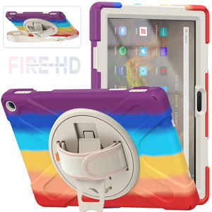 Funda para tableta <span class=keywords><strong>de</strong></span> <span class=keywords><strong>silicona</strong></span> gruesa colorida súper protectora para Kindle Fire HD 10 2021, cinturón <span class=keywords><strong>de</strong></span> transporte, soporte giratorio, funda resistente - Product Image 3