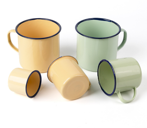 Tasses à thé et à café en métal émaillé, plusieurs tailles et couleurs (blanc/crème, jaune/vert), avec poignée, pour le camping - Product Image 1