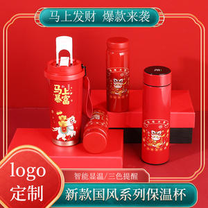 แก้วเก็บความร้อน Get Rich รุ่นปีม้า ทำจากสแตนเลส 304 ผนังสองชั้นสุญญากาศ พร้อมที่กรองชา ฝาเกลียว สีแดง - Product Image 4