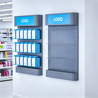 Étagères de présentation en fil métallique de qualité supérieure avec éclairage LED, en acier inoxydable, réglables, 20 crochets, pour magasin de proximité