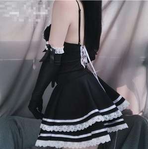Ecowalson Lolita Sexy Maid Cosplay disfraces lindo vestido negro y Tanga <span class=keywords><strong>Anime</strong></span> Punk School Girl traje gótico para mujer <span class=keywords><strong>con</strong></span> sombrero - Product Image 2