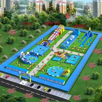 PVC0.55mm commercial used jungle slip land inflatable amusement aqua water park for kids and adults with pool
