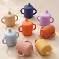 Gobelet ergonomique à double poignée en silicone avec couvercle anti-fuite, réutilisable, pour la maison et l'extérieur