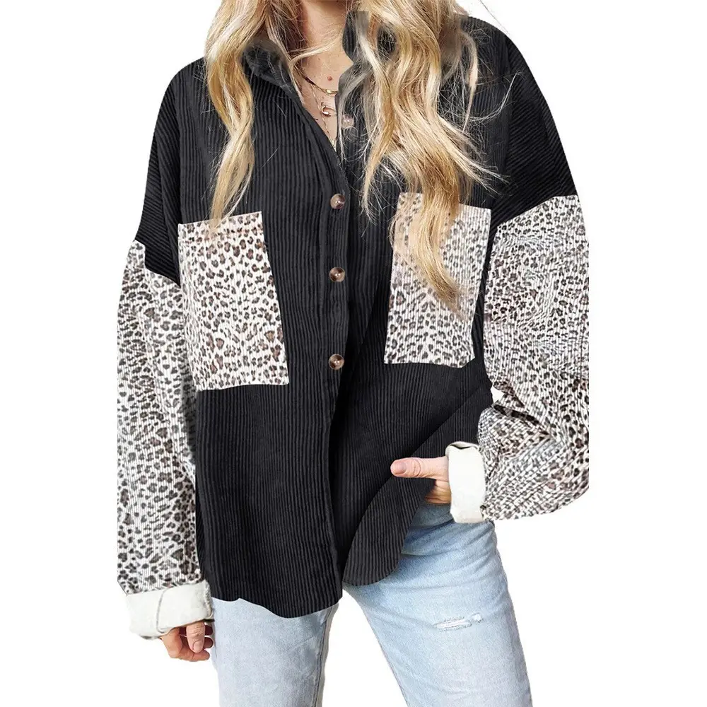 Camicia da donna con stampa leopardata risvolto Pit cappotto Casual metodo di tessitura all'uncinetto tipo di tessuto tecnico tinto in filo cappotti da donna