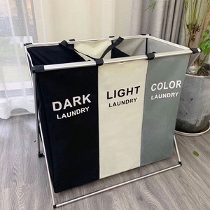 WeaveWin 3-Section Aluminum Frame Foldable Laundry <strong>Hamper</strong> <strong>Mesh</strong> Storage Bin for Dirty Clothes Folded Bed Sorter Available - Product Image 6