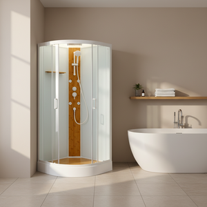 <span class=keywords><strong>Cabine</strong></span> de <span class=keywords><strong>douche</strong></span> intégrée avec cadre en aluminium, effet bambou, design moderne, porte coulissante, plateau en ABS pour usage résidentiel - Product Image 1