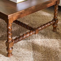 Table basse rectangulaire vintage en noyer avec pieds spirale sculptés, style rustique américain, pour salon ou villa