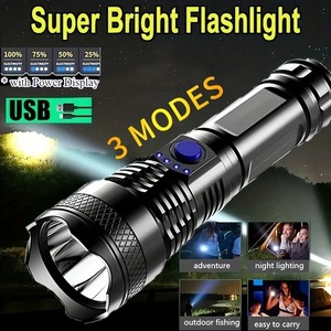 ไฟฉาย LED แบบชาร์จไฟได้ ระยะลำแสง 200-300 เมตร พร้อมหน้าจอแสดงผลสำหรับใช้ในกรณีฉุกเฉินกลางแจ้ง - Product Image 3