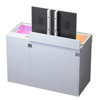 Table de toilette moderne blanche avec bande lumineuse LED RGB, plateau en verre, 5 tiroirs, bureau de maquillage avec miroir éclairé, ensemble de chambre à coucher avec tabouret