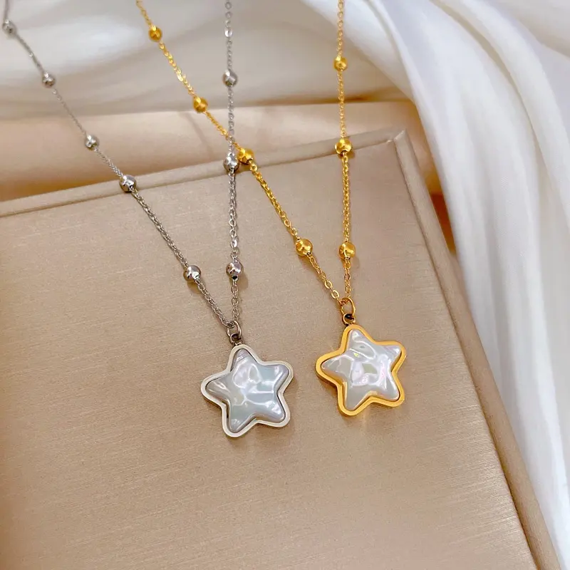 Lead And Nickel Free Jewelry Cute Titanium Steel Necklace Shell Plating 18K Gold Stainless Steel Star Baroque Pearl Necklace