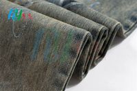 Personnalisé bleu foncé peint à la main Graffiti Baggy Jeans homme ample jambe large mode décontracté Denim coupe droite Jeans hommes