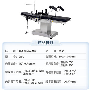 Table d'opération intégrée électrique Hua Wen 2010500mm modèle 08A pour hôpitaux et cliniques - Product Image 1