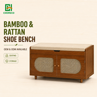 Banc de rangement moderne CHOMECO en bambou pour entrée et salon, avec coussin, banc à chaussures en rotin, couvercle relevable sécurisé et rangement dissimulé à compartiments