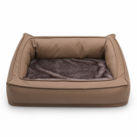 Canapé-lit de luxe pour animaux de compagnie, tissu simili cuir marron café, fausse fourrure de vison, canapé-lit personnalisé pour animaux de compagnie