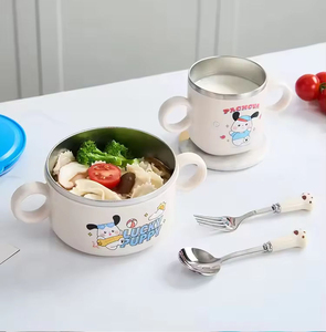 Kids <b>Lunch</b> Box <b>Set</b> Blue Plastic Bowl Cup With Lid Portable Food Container For Children Cute Design M Size - Product Image 6