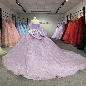 Robe de bal Quinceanera en tulle avec perles lilas brillantes 8522, avec nœud - Product Image 3