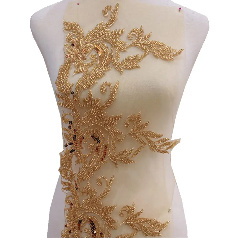 wholesale fashion lace trim applique sequin beaded trim for dress