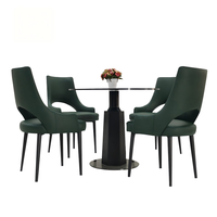 Ensemble de table à manger ronde en verre avec 4 chaises en cuir PU vert