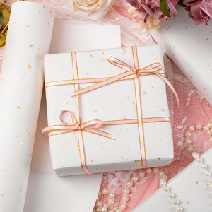 <b>White</b> Gift <b>Wrap</b> Paper with Gold Speckles and Pink Roses for Elegant Packaging Art Paper Coated Double Side - Product Image 2