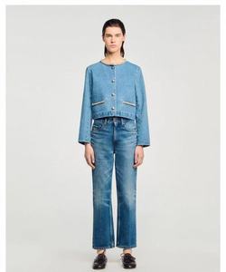 Customized 2025 Loose Versatile Windproof Denim Jacket Round-Neck Diamond-Encrusted <b>Metal</b> Single-Row <b>Buttons</b> for Commuters - Product Image 1