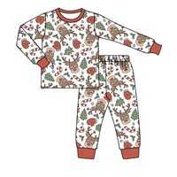 Ventes en gros de vêtements pour filles, ensembles ODM/OEM personnalisés, imprimés de Noël, manches longues, automne et hiver, tenues décontractées pour bébés filles, ensembles 2 pièces