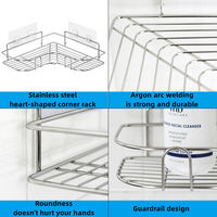 Panier de rangement d'angle en acier inoxydable et étagère murale sans perçage pour l'organisation de la salle de bain |   Portable